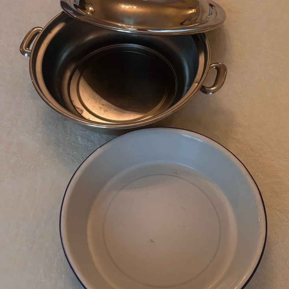 Vintage Silver Footed & Lidded Serving Dish with Cobalt Blue Insert Dish